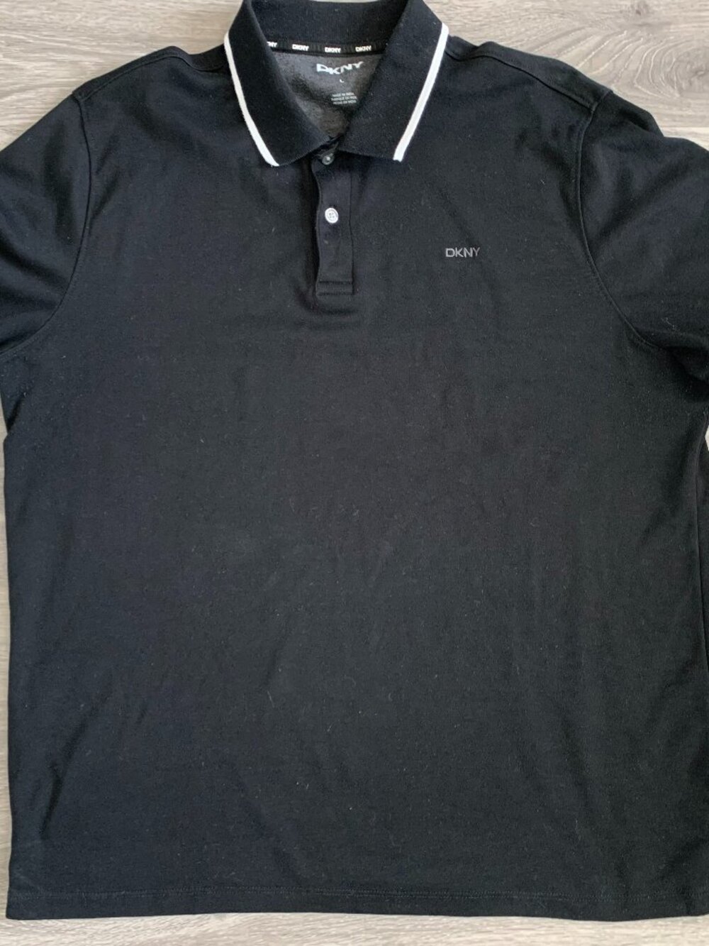 DKNY Shirt Mens Size L Black Short Sleeve Polo-Collar DKNY Logo Casual Cotton Bl
